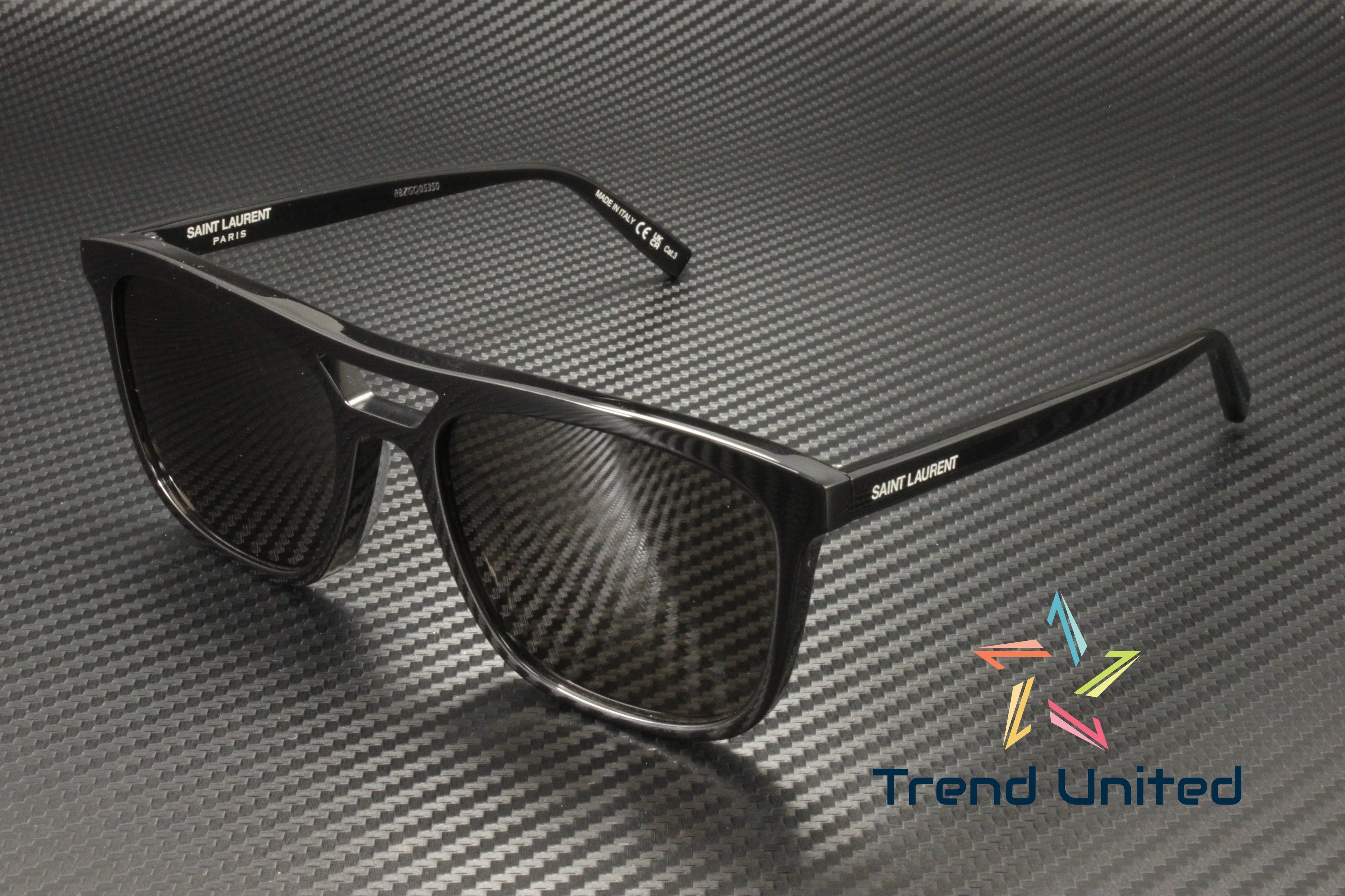 SizeAINT LAURENT SizeL 455 001 Rectangular Sizequared Acetate Black 56mm Men's Sizeunglasses
