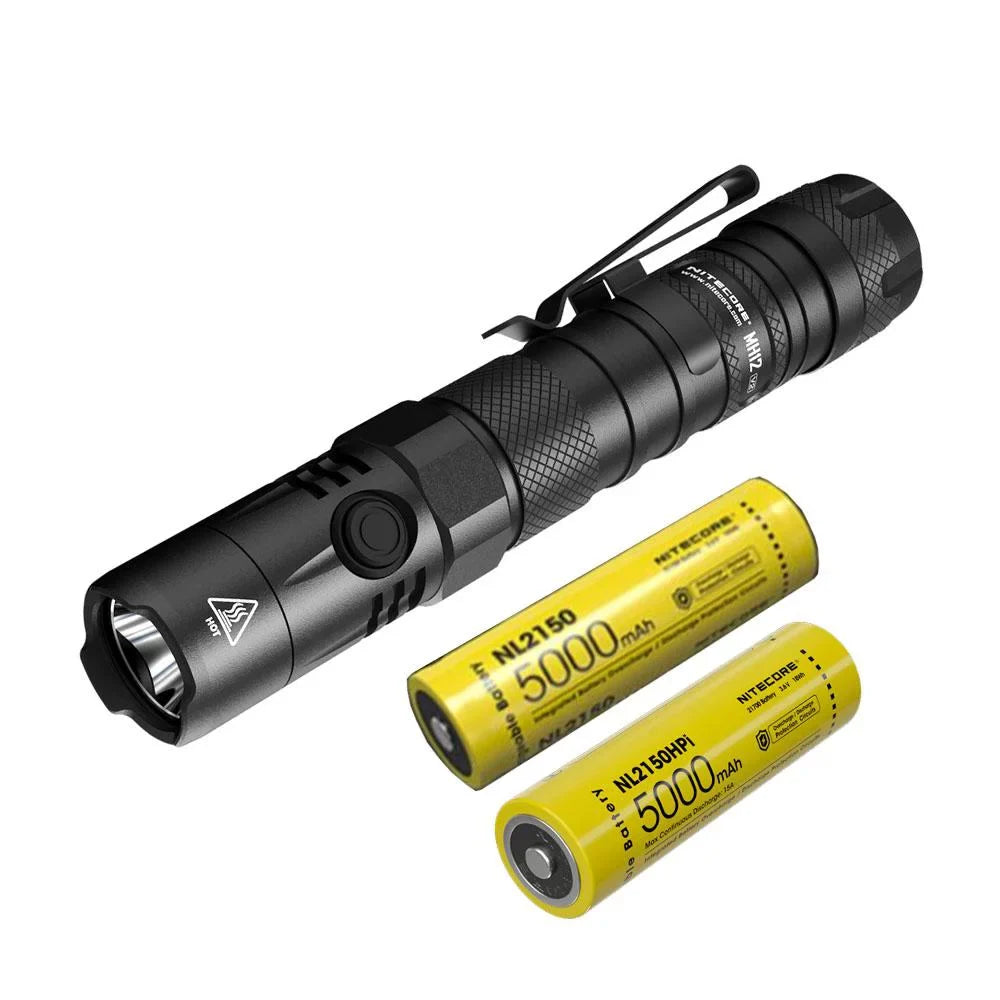 Combo: Nitecore MH12 V2 CREE XP-L2 V6 LED Flashlight -1200 Lumens -21700 Battery (Included) + NL2150HPi 21700 5000mAh Battery