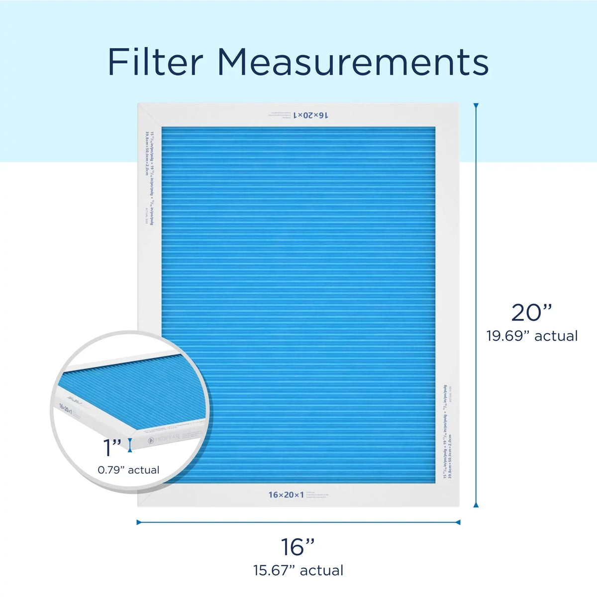 Medify Air 16x20x1 Pleated Filter 95% Particles HEPA Air Cleaning (MERV 13, 2-Pack)