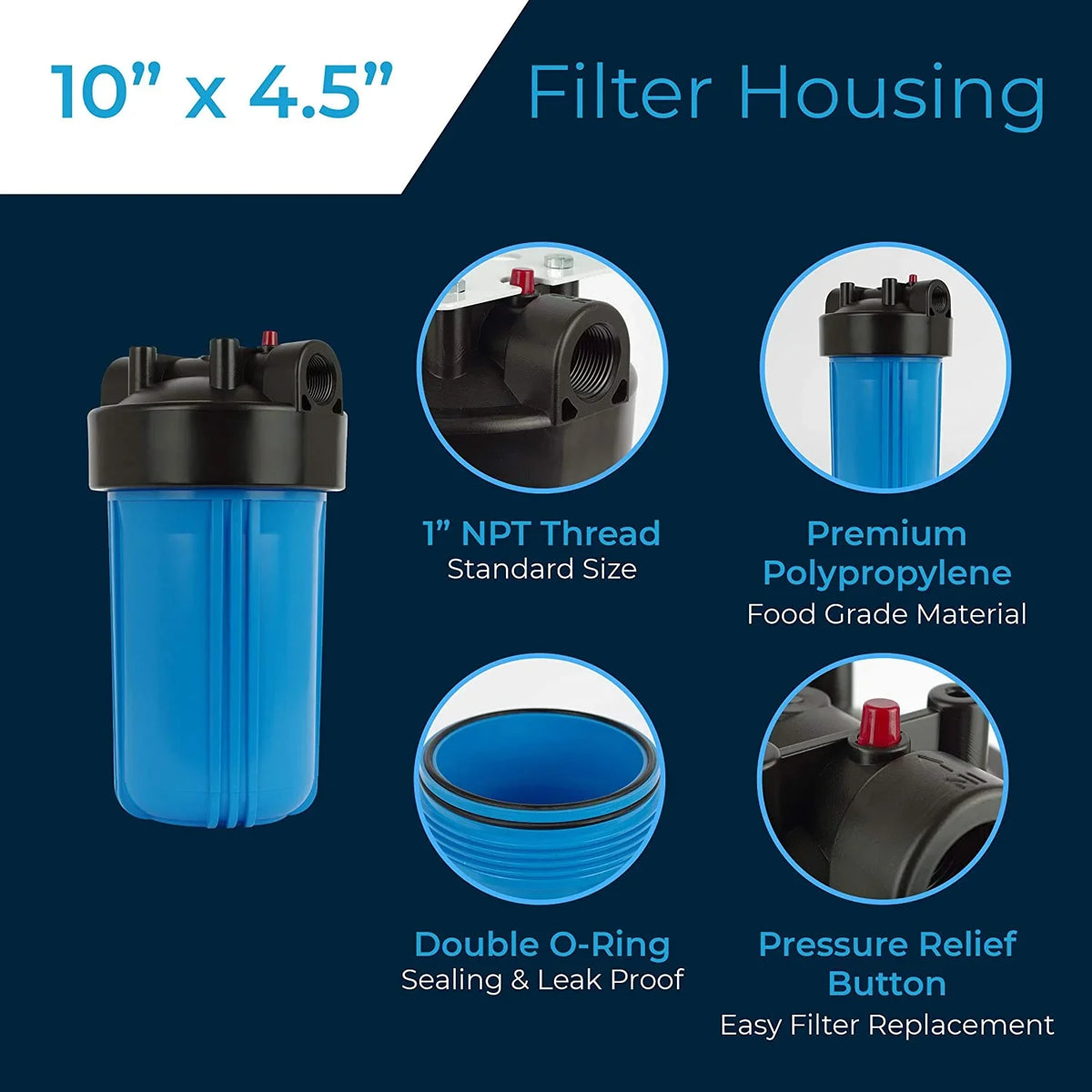 Water Filter Housing 10X4.5/10 Inch /  X 4.5" / 10 BB / 150469, 1" NPT
