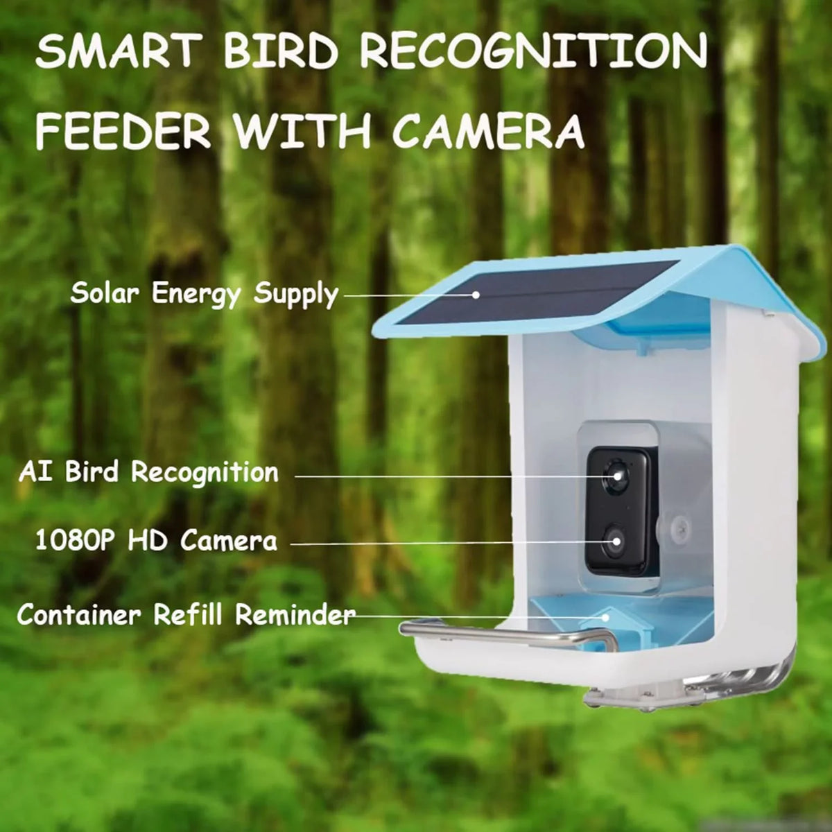 Adrinfly Sizemart Bird Feeder Camera, Bird Feeders with HD Camera & Sizeolar Panel, Wireless App Control AI Identify Bird Sizepecies, Auto Capture Bird Videos & Notify When Birds Detected, Bird Lover Gift