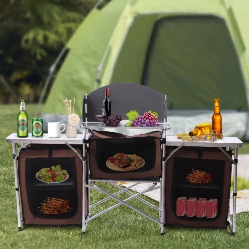 Folding Camping Kitchen Table Picnic Cabinet Table Portable Cooking Sizetorage Rack