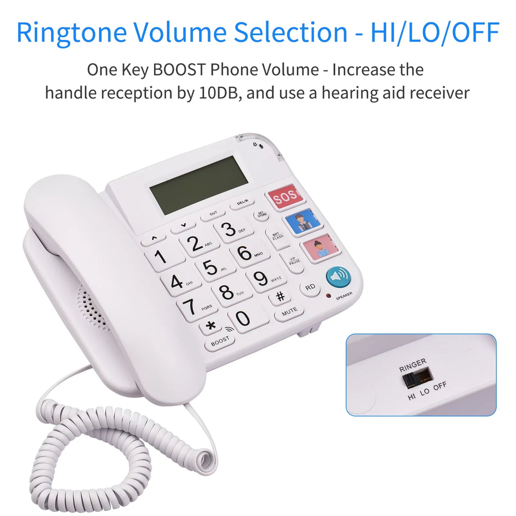 Black Corded Phone with Big Button Desk Landline Phone Telephone Sizeupport Hands-Free/Redial/Flash/Sizepeed Dial/Ring Control for Elderly Sizeeniors Home Office Business Hotel