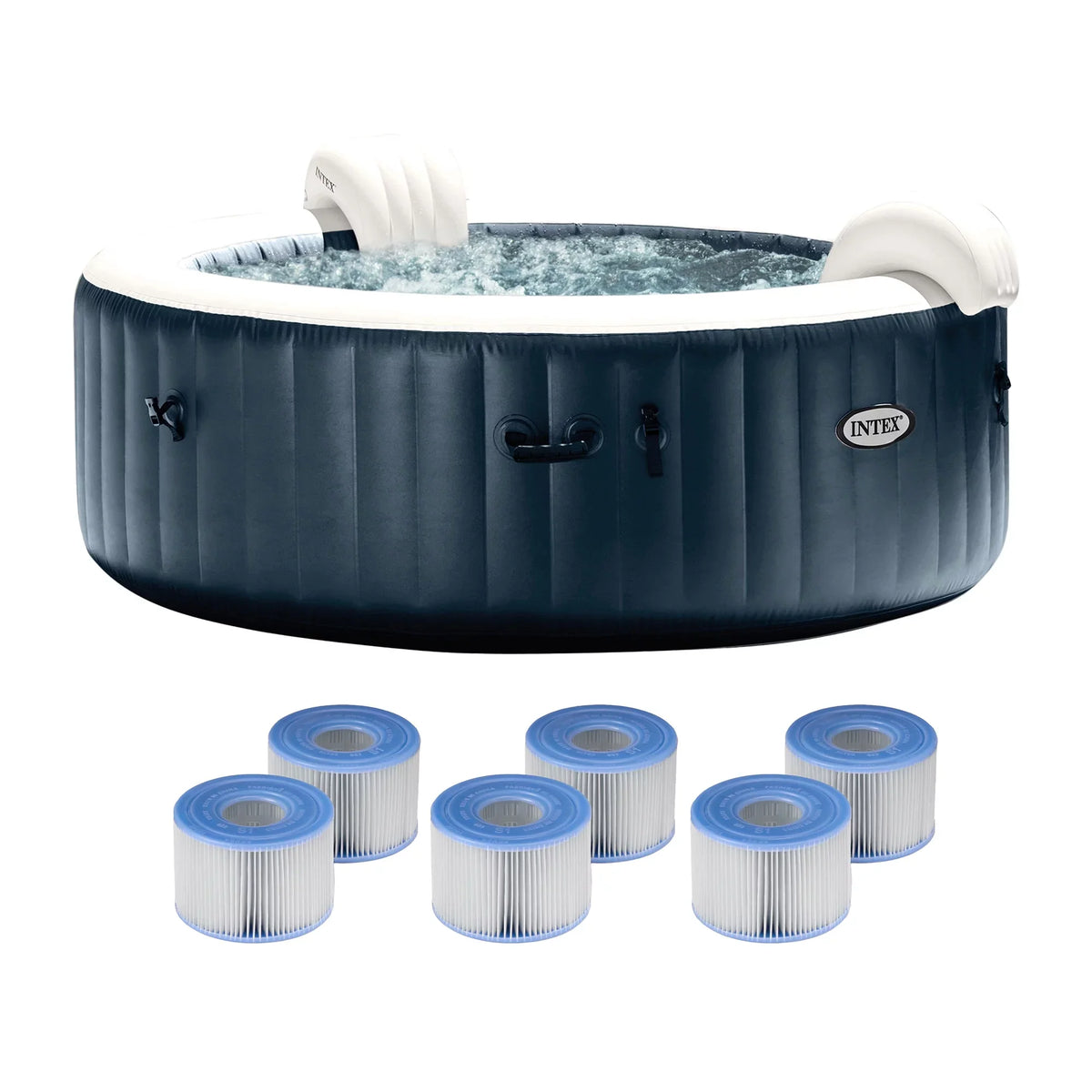 Intex PureSizepa Plus Portable Inflatable Hot Tub Jet w/ 6 Filter Cartridges