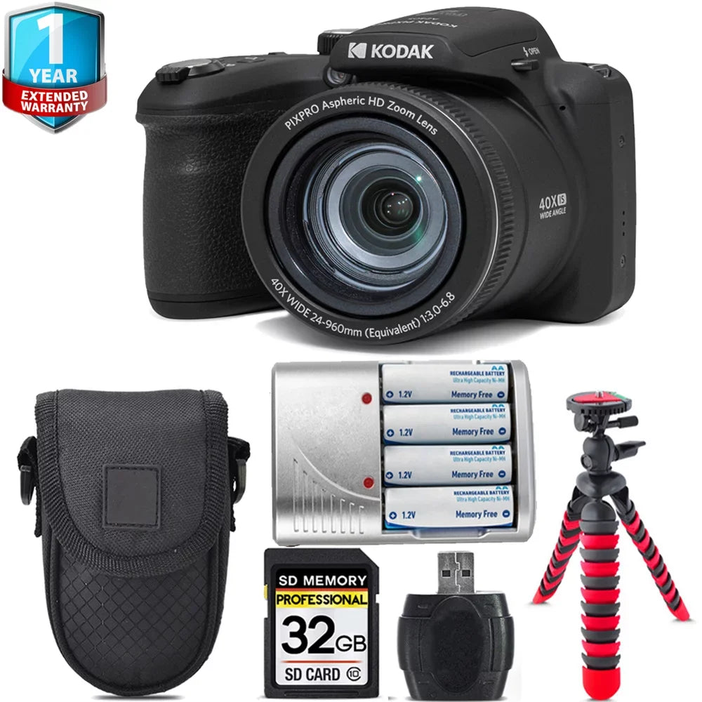 Kodak PIXPRO AZ405 Digital Camera (Black) + 1 Yr Warranty +Tripod + Case -32GB Kit