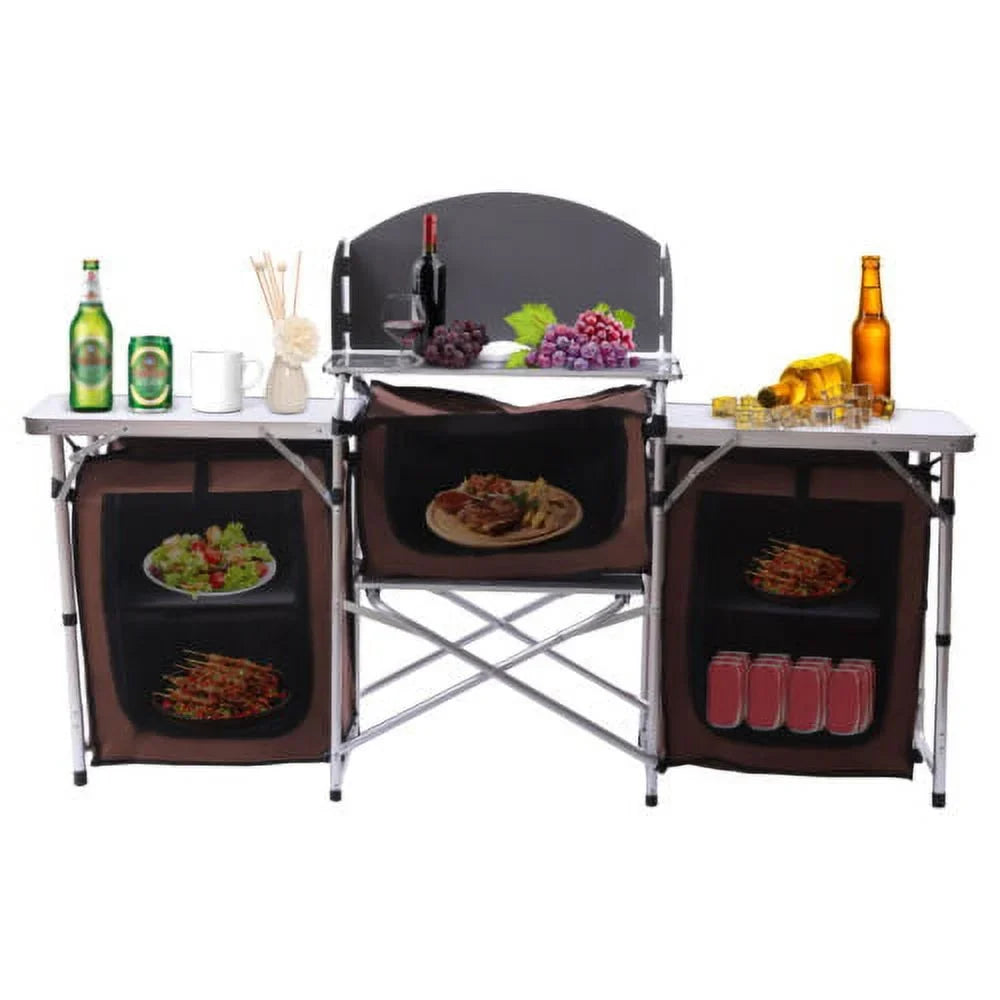 Folding Camping Kitchen Table Picnic Cabinet Table Portable Cooking Sizetorage Rack