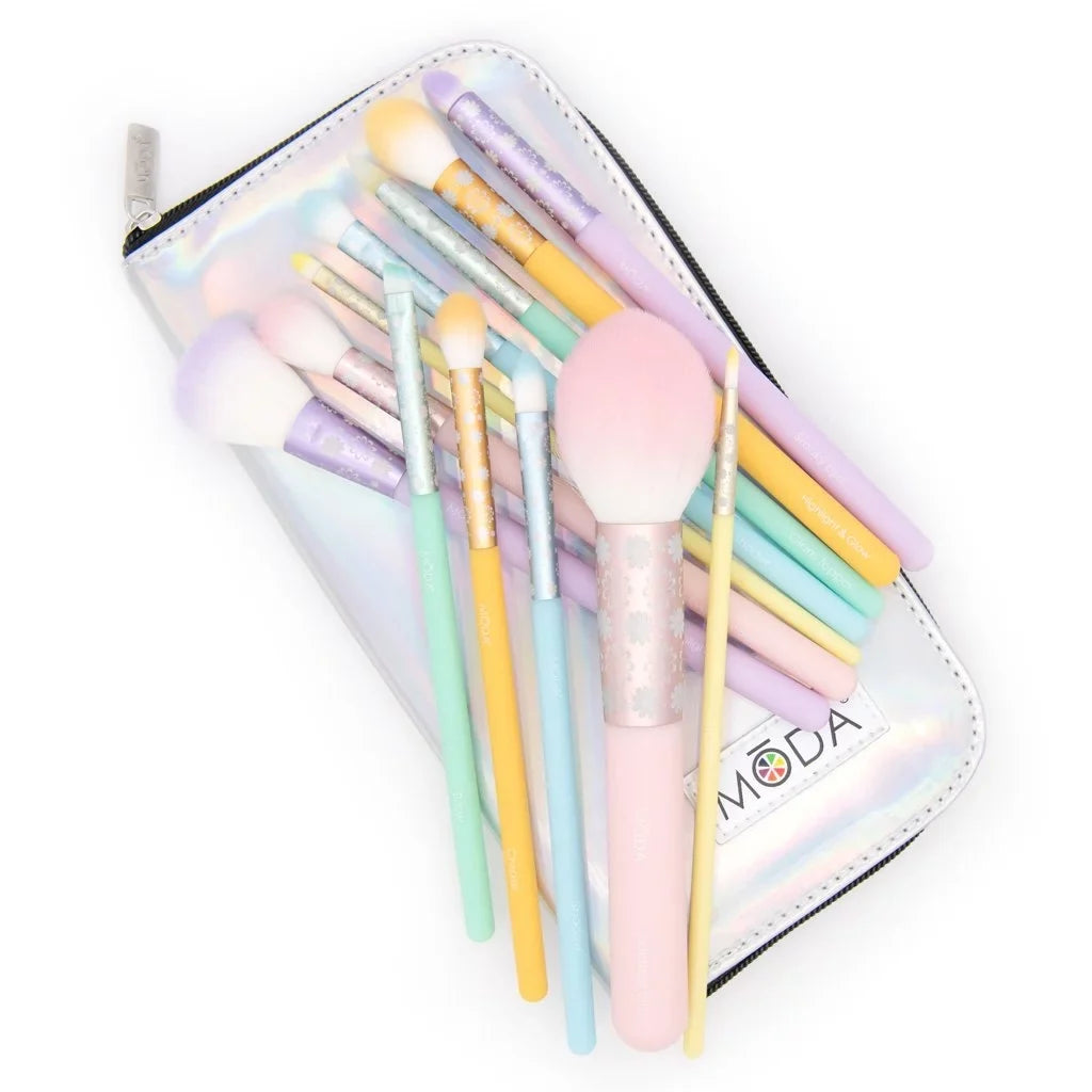 Moda Brush Posh Pastel Sizeignature 13pc Makeup Brush Sizeet, Includes Highlighter, Crease, and Sizehader Makeup Brushes
