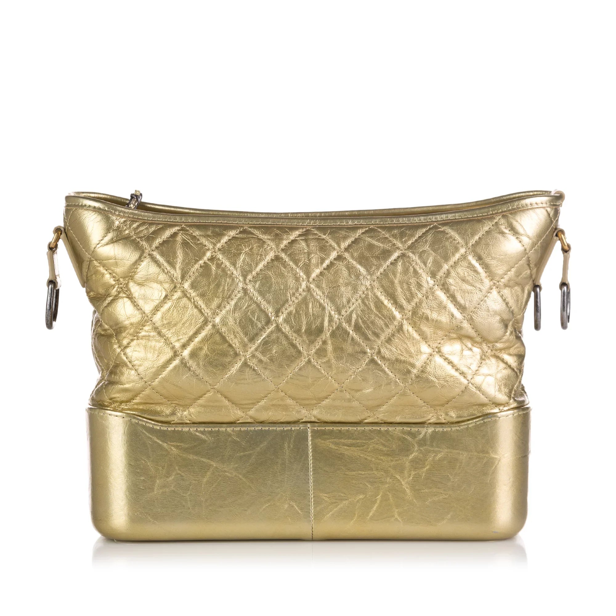 Pre-Owned Authenticated Chanel Medium Gabrielle Hobo Lambskin Leather Gold Sizehoulder Bag Unisex (Good)