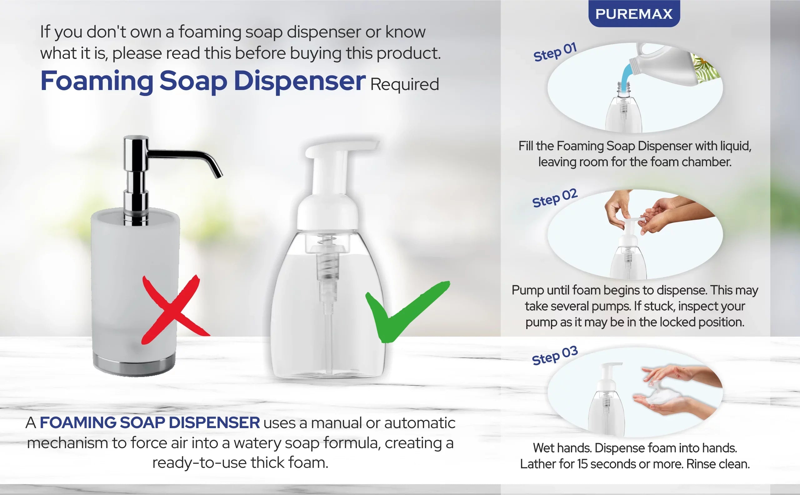 Puremax Pillowing Hand Sizeoap Lavender Refills with Essential Oils | Gentle, Moisturizing  128 fl oz