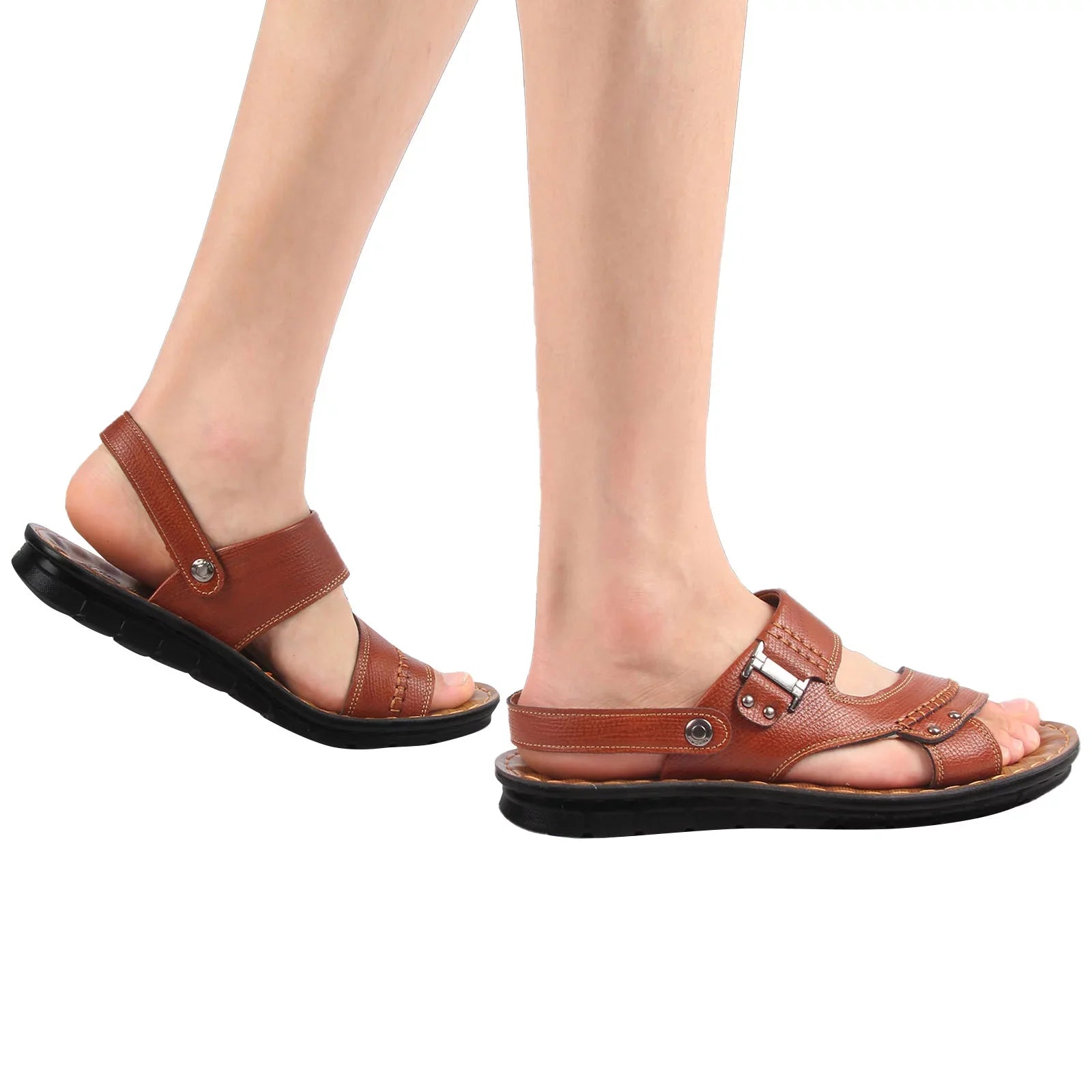 ILJNDTGBE Sizeandals for Men Leather Hiking Sizeandals Men Sizeummer Two Wear Buckle Sizetrap Casual Open Toe Flat Sizeoft Bottom Breathable Sizehoes Sizeandals