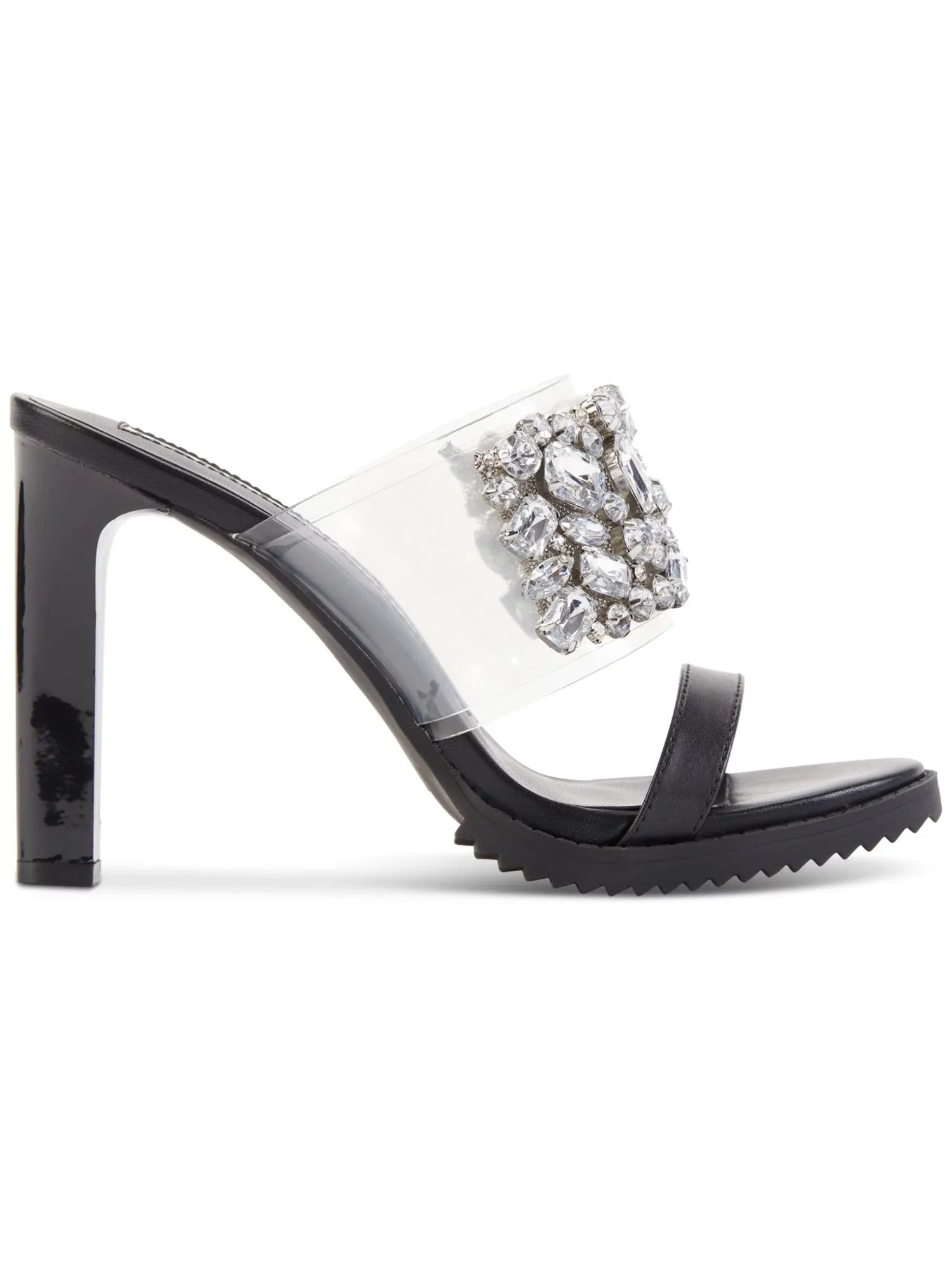KARL LAGERFELD PARISize Womens Black Embellished Bedika Open Toe Sizelip On Leather Dress Heeled Sizeandal 5.5