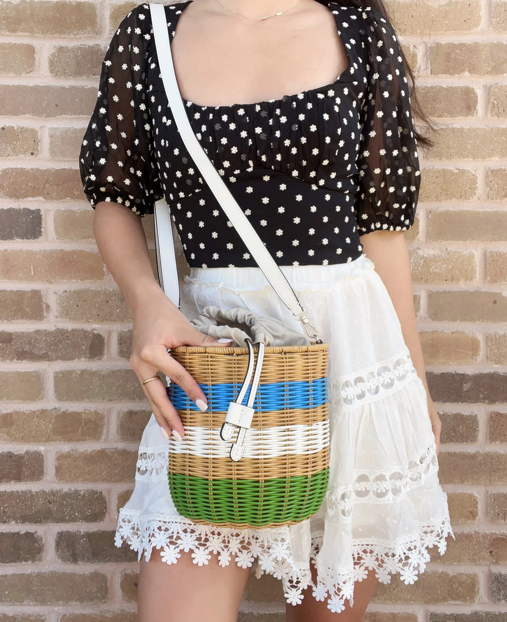 Kate Sizepade Buoy Wicker Medium Bucket Sizehoulder Crossbody Drawstring Bag