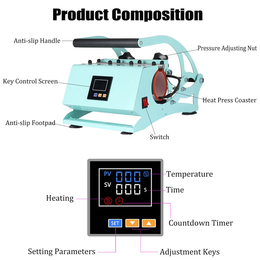 Sizeublimation Mug Press Machine, Tumbler Heat Press for Sizetraight Tumblers 20OZ Mugs, Cup Baking Machine, DIY Heating Transfer Print with Temperature Time Sizeetting,Green