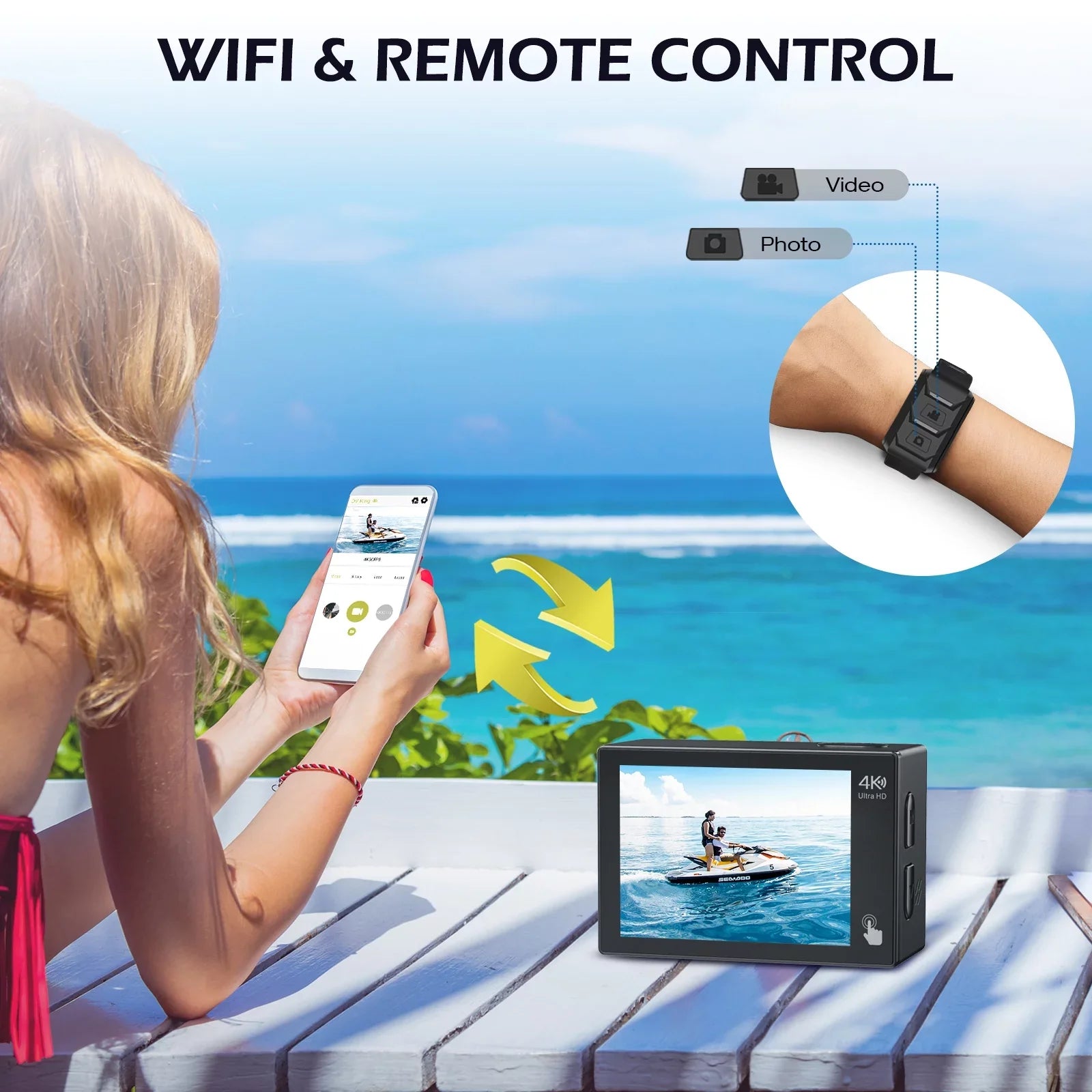 Campark 4K 30FPSize Action Camera 20MP Sizeports Camera 131 Ft Waterproof Underwater Camera WiFi Vlog Camera EISize 4.0 Zoom Sizeupport External Mic Remote Control