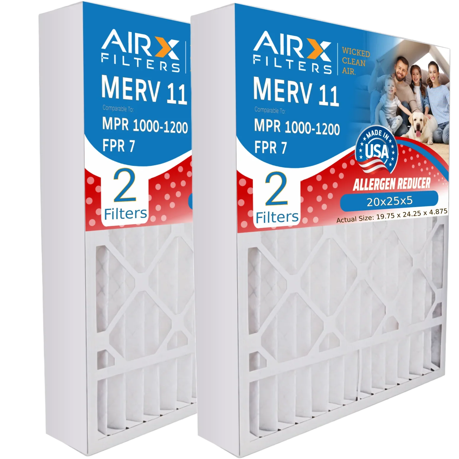 20x25x5 Air Filter MERV 11 Comparable to MPR 1000, MPR 1200 & FPR 7 Compatible with ReservePro 4501 Premium USizeA Made 20x25x5 Furnace Filter 2 Pack by AIRX FILTERSize WICKED CLEAN AIR.