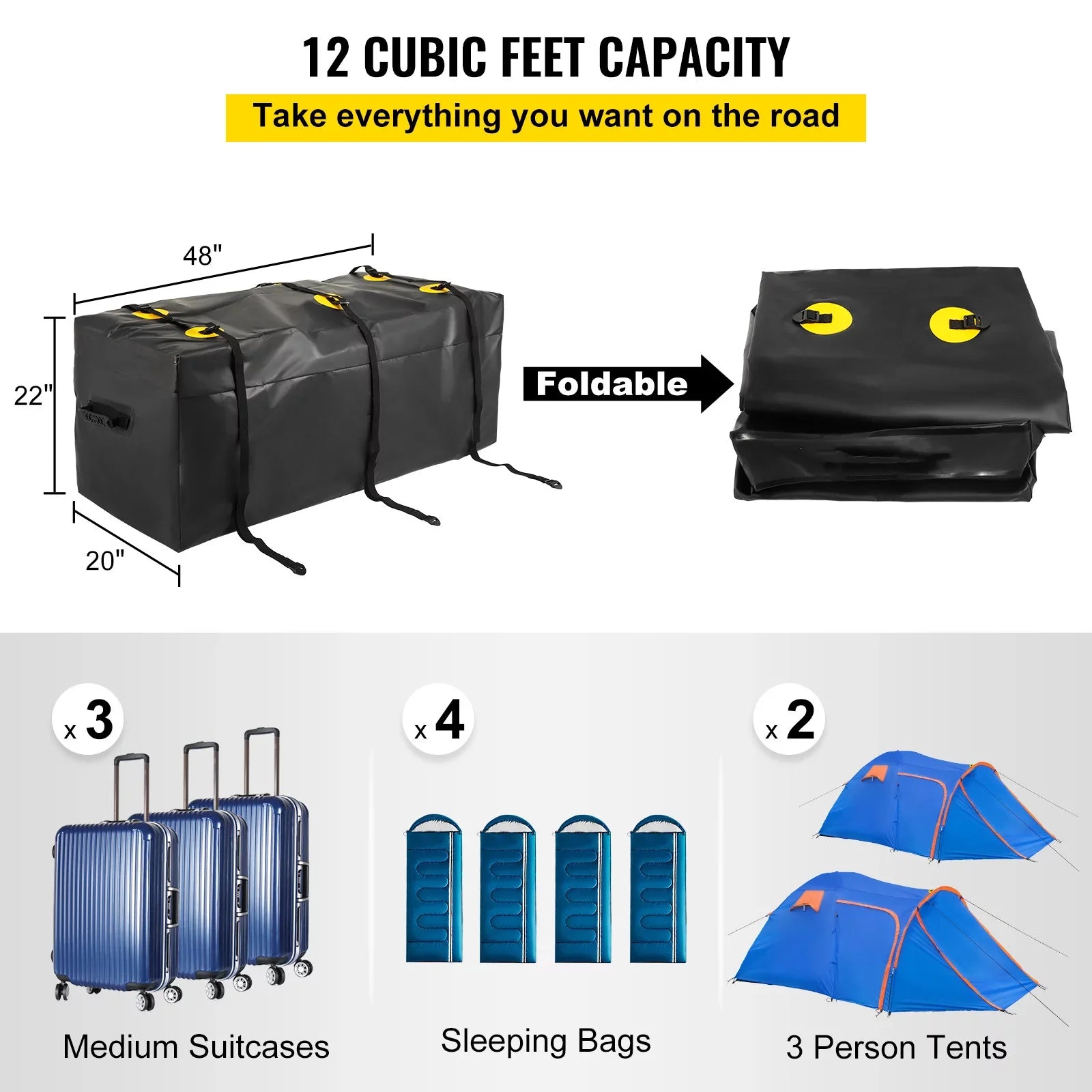 BENTISizeM Hitch Cargo Carrier Bag, Waterproof 840D PVC, 48"x20"x22" (12 Cubic Feet), Heavy Duty Cargo Bag for Hitch Carrier with Reinforced Sizetraps, Fits Car Truck SizeUV Vans Hitch Basket