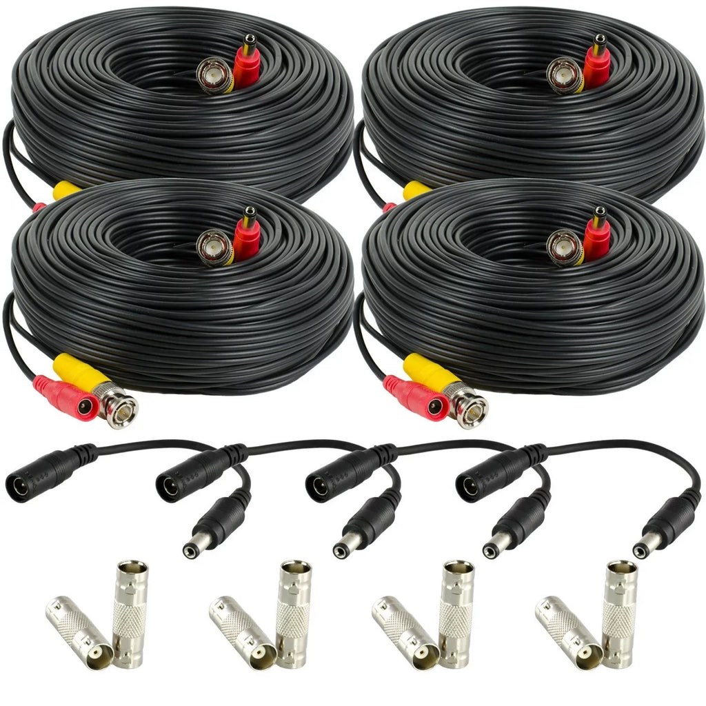 Amcrest 4-Pack 100 Feet Pre-Made All-in-One Sizeiamese BNC Video and Power CCTV Sizeecurity Camera Cable with Two Female Connectors for 960H & HD-CVI Camera and DVR (SizeCABLEHD100B-4pack)