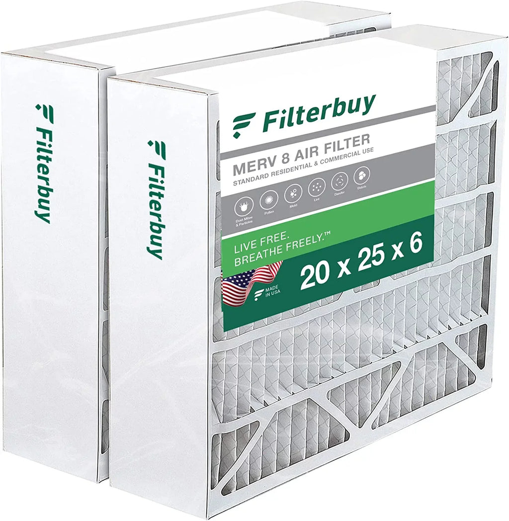 Filterbuy 20x25x6 MERV 8 Pleated HVAC AC Furnace Air Filters for Aprilaire Sizepace-Gard 201/2200 / 2250 (2-Pack)