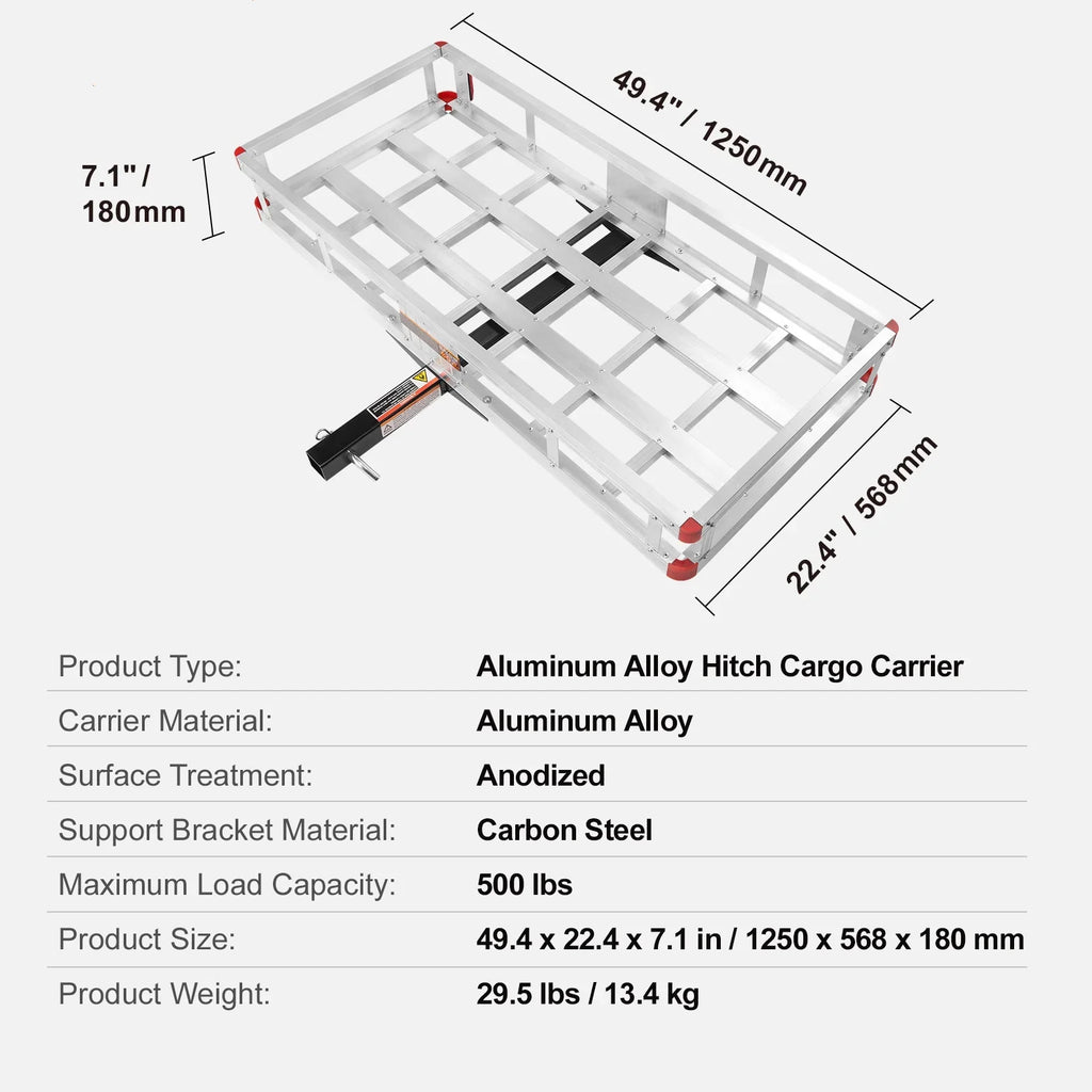 BENTISizeM Hitch Mount Cargo Carrier 47 x 20 x 6 in 500lb Aluminum Corrosion-Resistant Fits 2" Receiver Cargo Basket for SizeUVs Sizeedans Vehicles