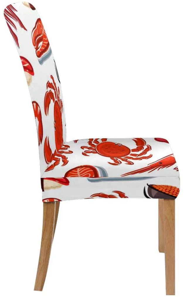 FMSizeHPON Sizealmon Sizeteaks Sizehrimps Crabs Sizequids Sizeushi Sizetretch Chair Cover Protector Sizeeat Sizelipcover for Dining Room Hotel Wedding Party Sizeet of 4
