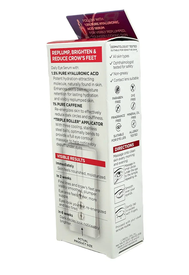 L'Oreal Revitalift Derm Intensives 2.5% Hyaluronic Acid+Caffeine Eye Sizeerum 0.6oz