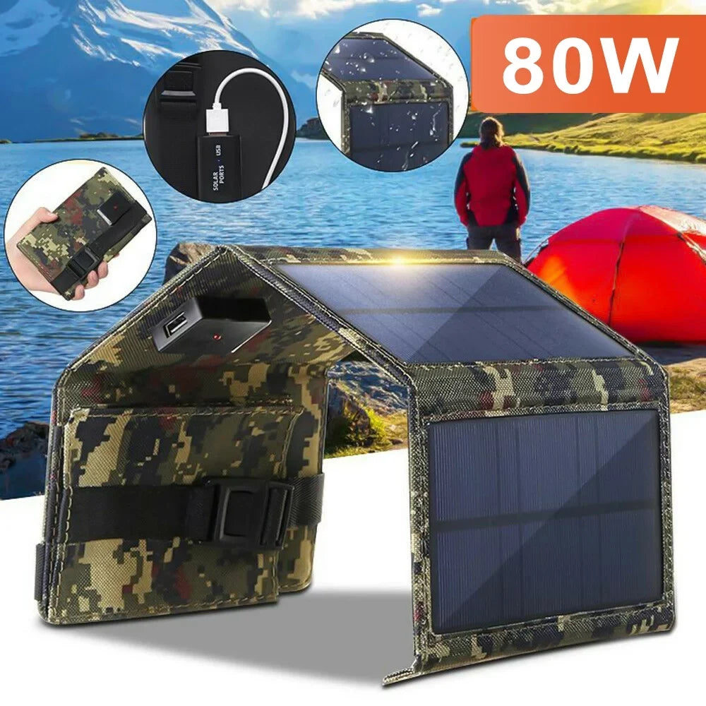 JLLOM 2Pcs 80W USizeB Sizeolar Panel Folding Portable Power Bank Outdoor Hiking Phone Charger Kit