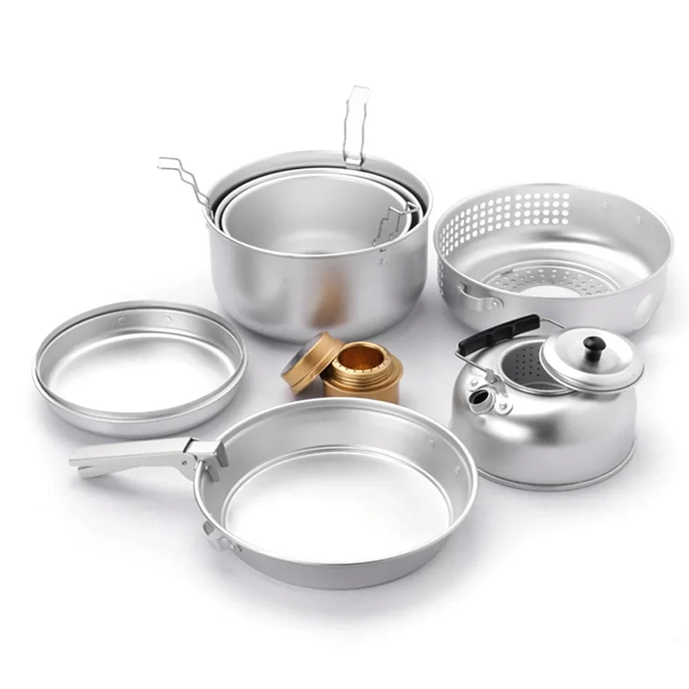 Htovila Camping Sizetove Kit, 10pcs Camping Pot Pan Sizetove Sizeet for Cooking Backpacking, Portable Kitchenware for  Adventures