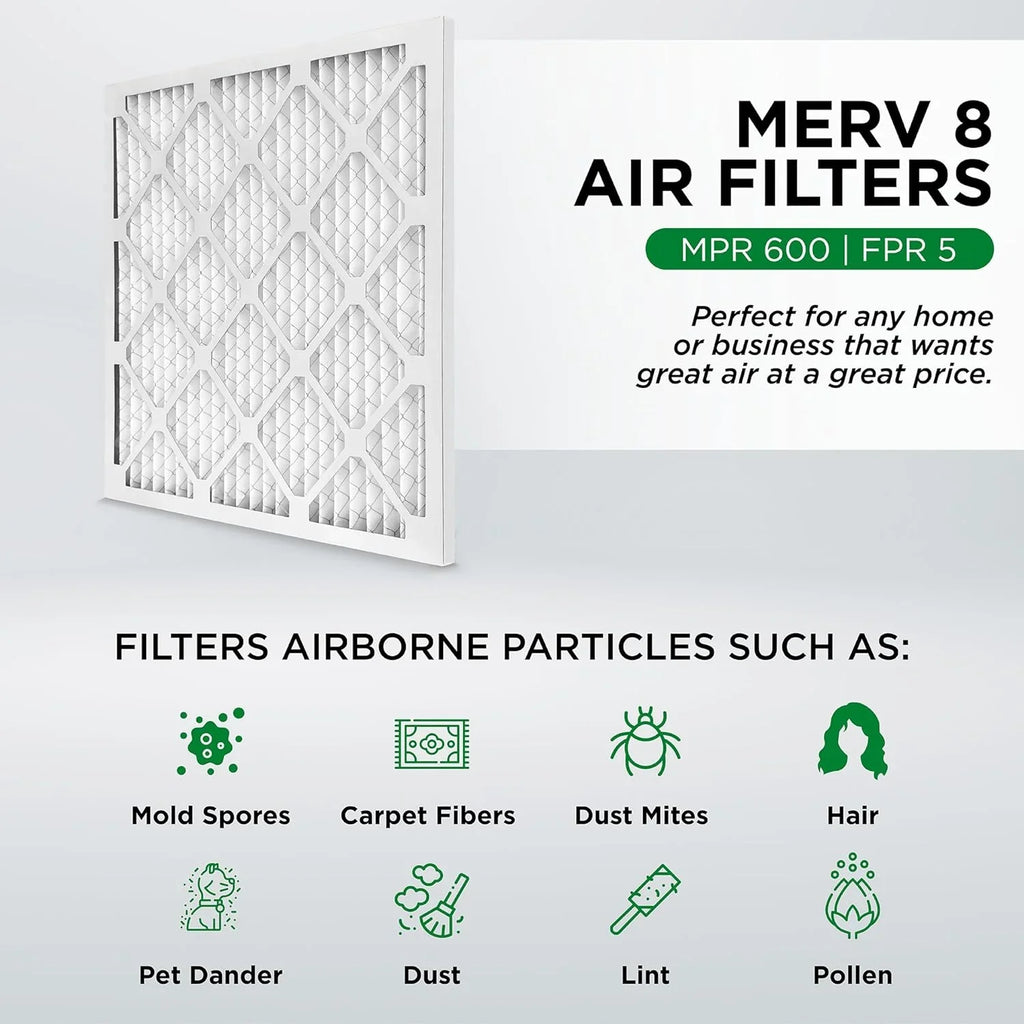 18X25x2 MERV 8 Pleated HV Furne Air Filters. Case Of 12. Ext Sizeize: 17-1/2 X 24-1/2 X 1-3/4