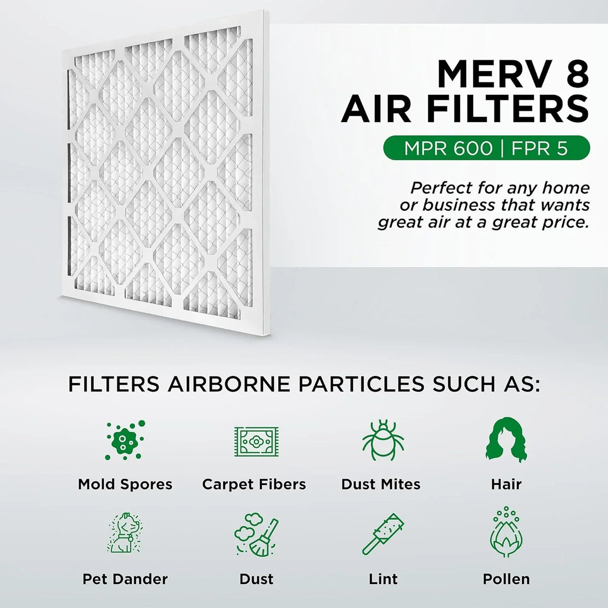 18X25x2 MERV 8 Pleated HV Furne Air Filters. Case Of 12. Ext Sizeize: 17-1/2 X 24-1/2 X 1-3/4