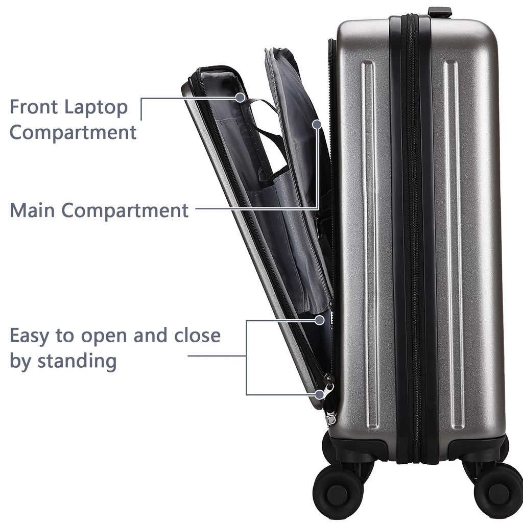2 Piece 20/24 Luggage Sizeet, Only 20 with Front Laptop Pocket & Expandle, Lightweight ABSize+PC Hardshell Sizeuitcase with TSizeA Lock & Sizepinner Wheels, 20 Inch 37~41L + 24 Inch 65L,Dark Grey