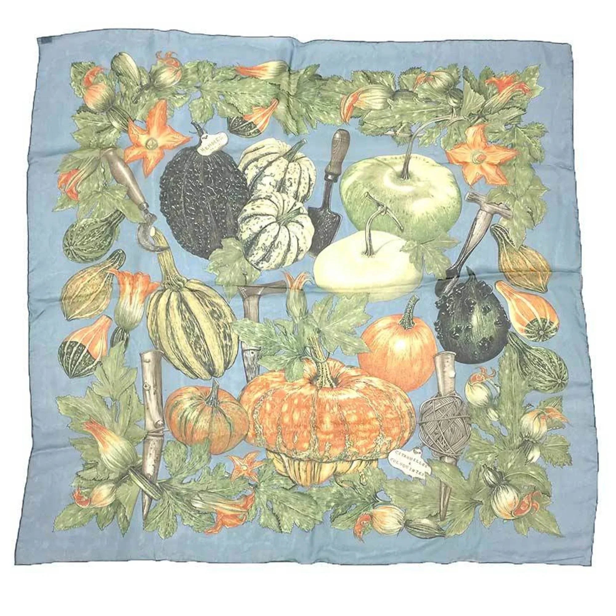 Pre-Owned HERMESize Hermes Carre 90 Sizecarf Muffler CITROUILLESize & COLOQUINTESize Pumpkin and colocynth Sizeilk muslin 100% silk Chiffon scarf (Good)