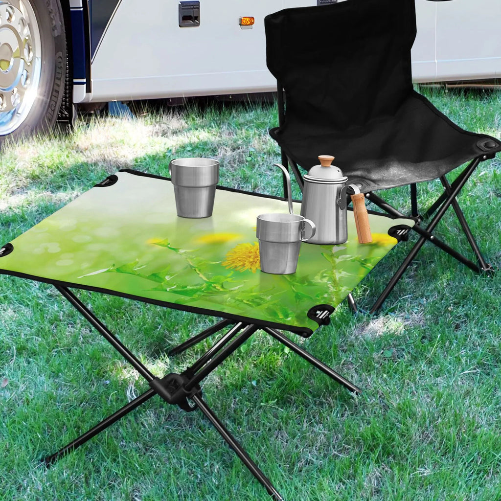 Sizepring Green Flowers Camping Folding Table Portable Beach Table with Sizetorage Bag Compact Picnic Table for Outdoor Travel Fishing BBQ