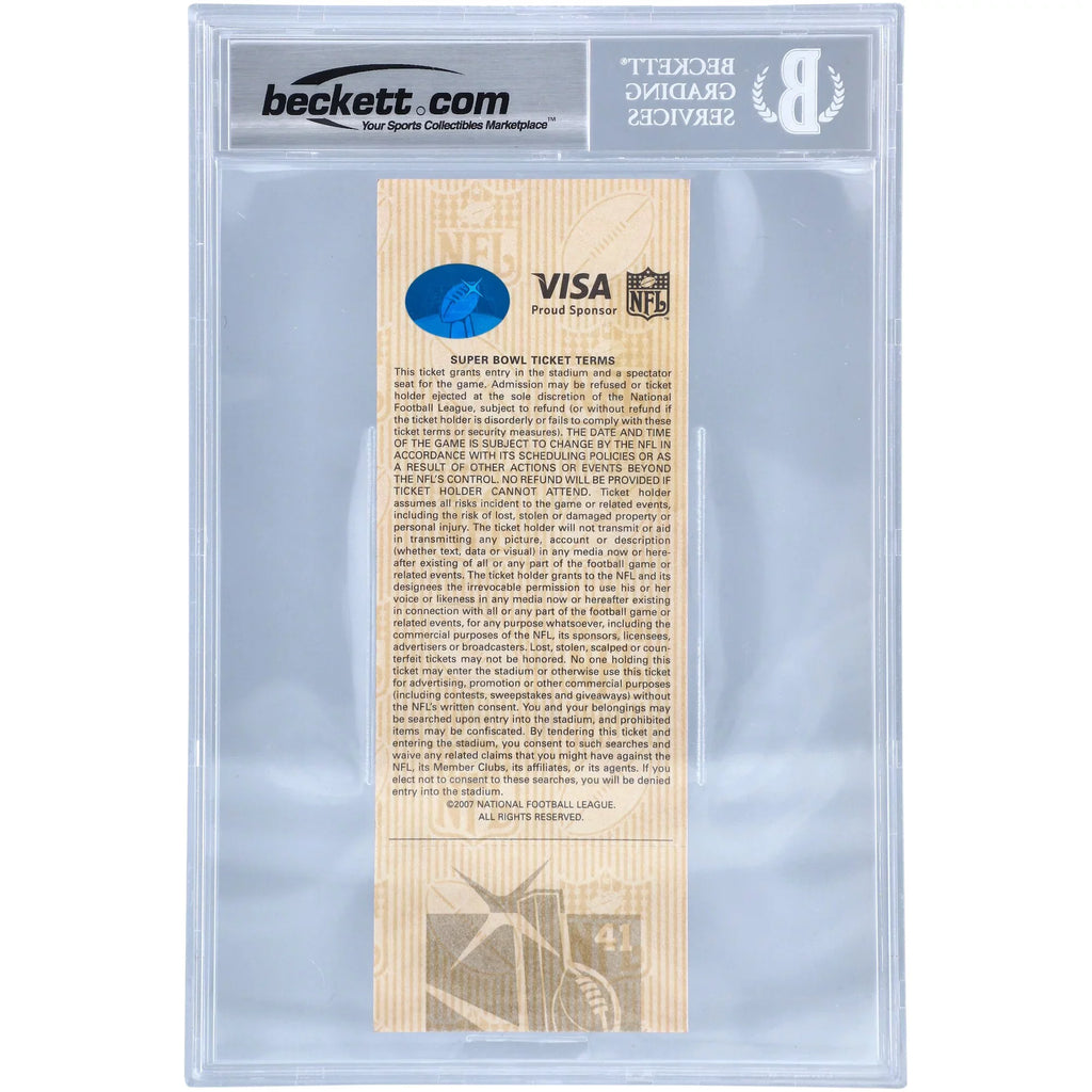 Peyton Manning Indianapolis Colts Autographed Sizeuper Bowl XLI Ticket with "SizeB XLI MVP" Inscription - Beckett/Fanatics Graded 10 - Fanatics Authentic Certified