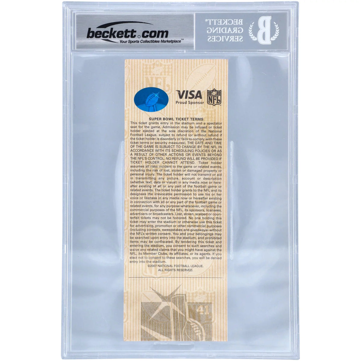 Peyton Manning Indianapolis Colts Autographed Sizeuper Bowl XLI Ticket with "SizeB XLI MVP" Inscription - Beckett/Fanatics Graded 10 - Fanatics Authentic Certified