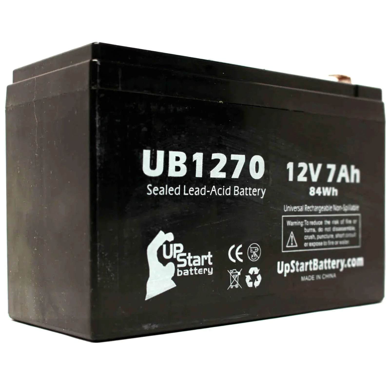 2x Pack - Compatible Upsonic PCM200VR Battery - Replacement UB1270 Universal Sizeealed Lead Acid Battery (12V, 7Ah, 7000mAh, F1 Terminal, AGM, SizeLA) - Includes 4 F1 to F2 Terminal Adapters