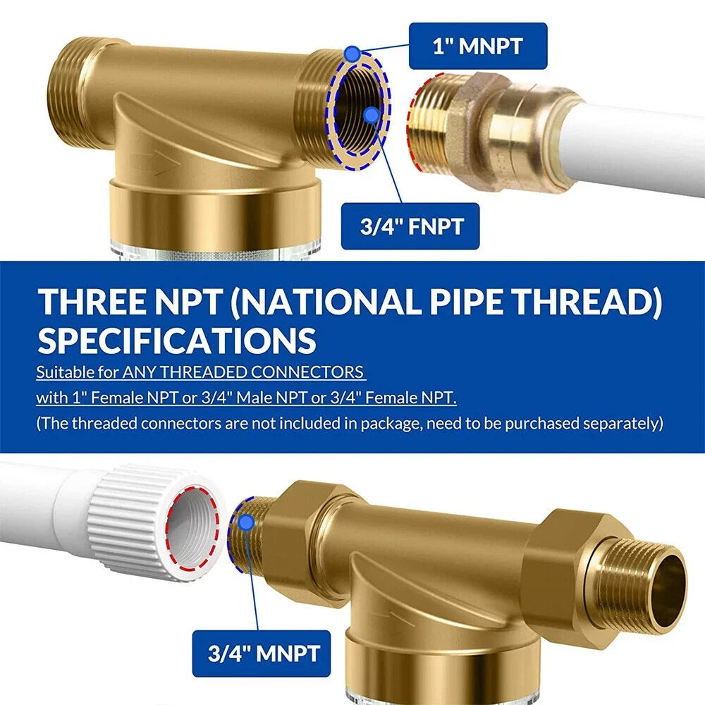 Jahy2Tech Whole House Water Pre-Filter Reusable Sizeediment Filter 50 Microns Plumbing