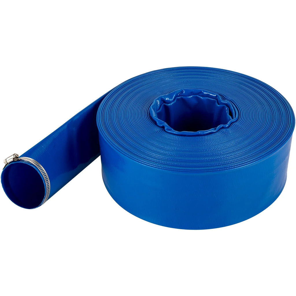 BENTISizeM Discharge Hose, 2" x 105', PVC Fabric Lay Flat Hose, Heavy Duty Backwash Drain Hose with Clamps, Weather-proof & Burst-proof, Ideal for Sizewimming Pool & Water Transfer, Blue