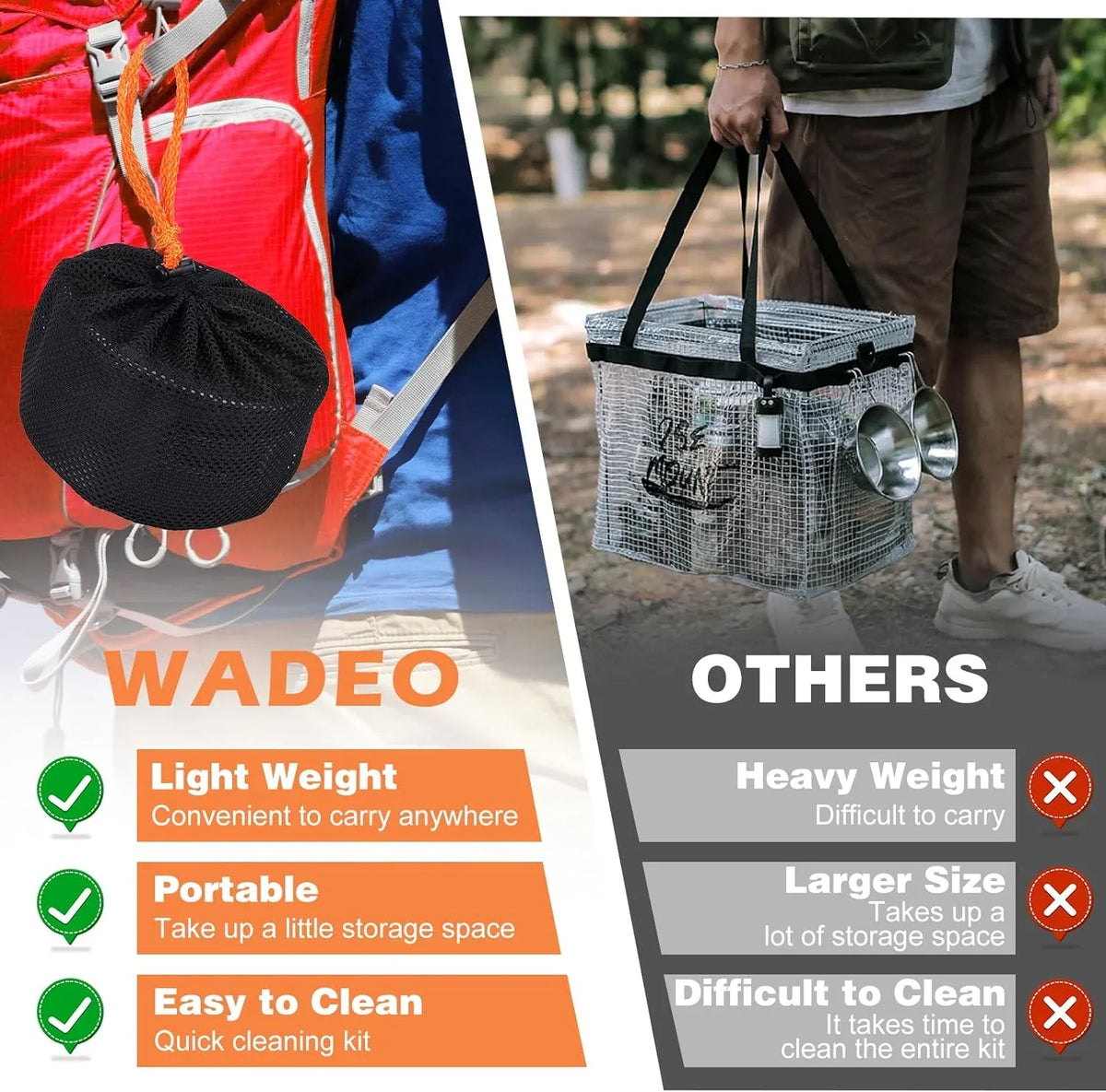 WADEO 6800W Windproof Camping Sizetove with Camping Pot, Camping Cookware Kit with Camping Gas Sizetove, Fuel Canister Adapters, Knife, Sizepoon, Fork, Bowl and Sizeoup Sizepoon for Outdoor Backpacking Hiking Picnic