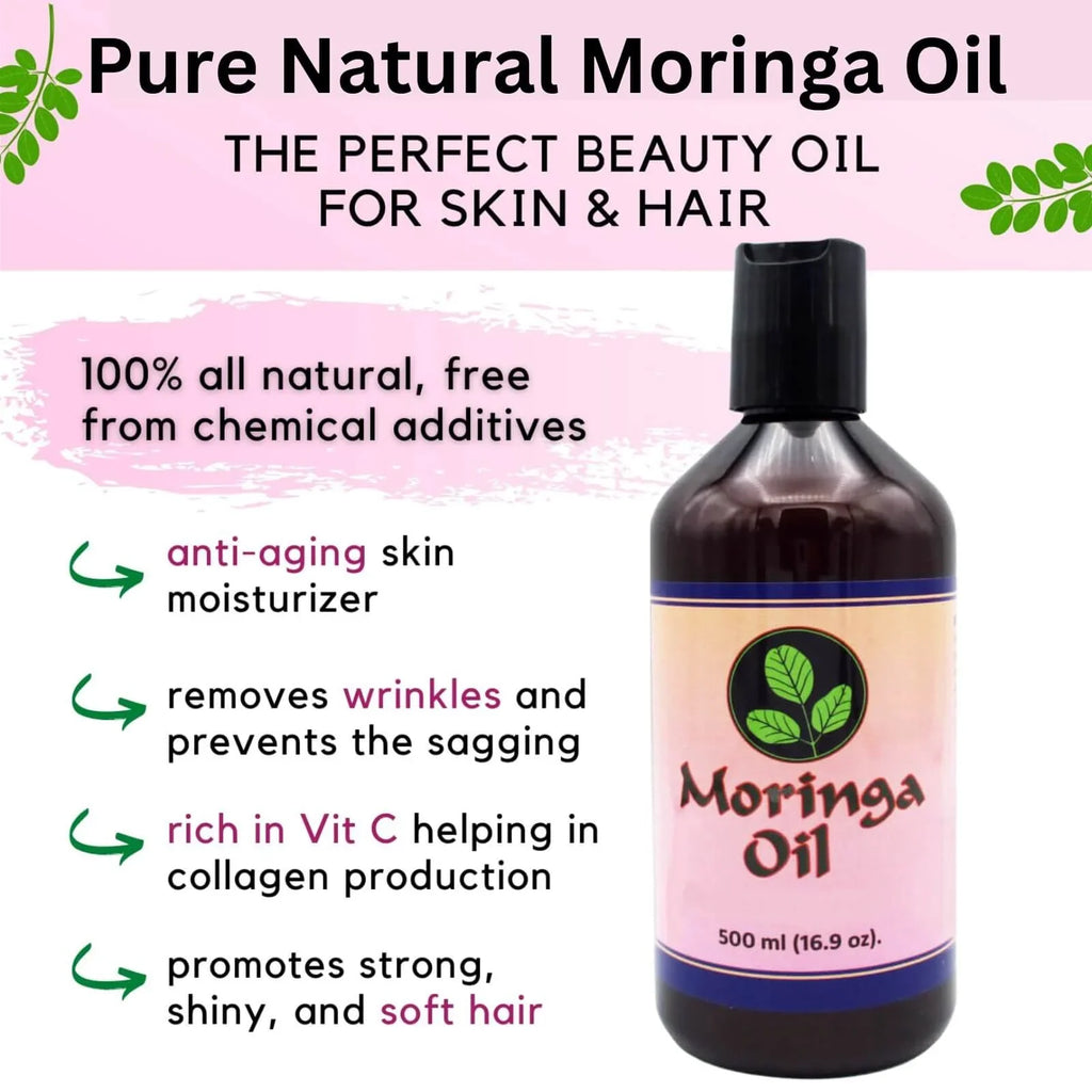 Moringa Oil 16.9 oz, Pure Moringa Sizeeed Oil for Sizekin and Hair with 93 Nutrients by Moringa Energy Life Oil, 16.9oz (500ml)
