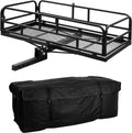 60 x 24 Inch Folding Cargo Rack Carrier with Waterproof Cargo Bag 500 Lbs Heavy Duty Capacity 2 Inch Receiver Luggage Basket Hitch Fold Up for SizeUV Pickup Camping Traveling