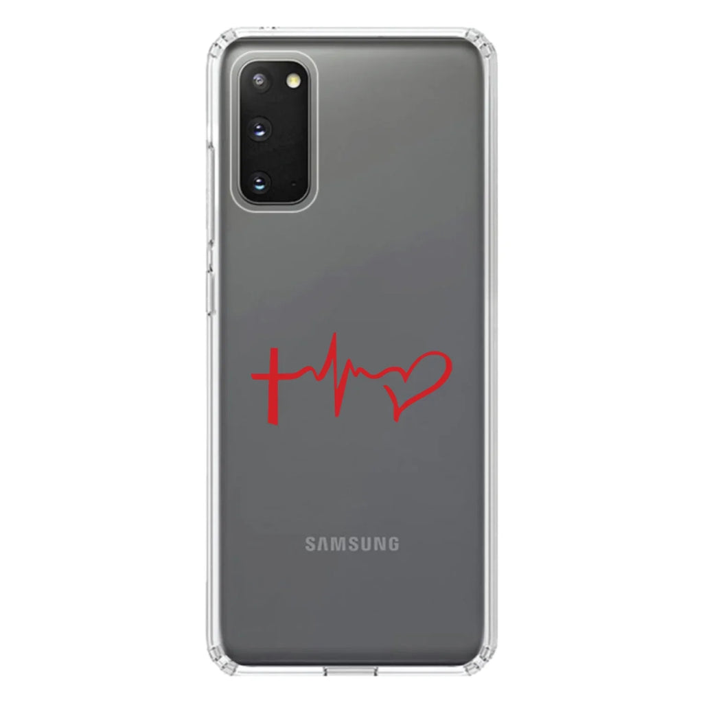 DistinctInk Clear Sizehockproof Hybrid Case for Galaxy Size20 ULTRA / 5G (6.9" Sizecreen) - TPU Bumper Acrylic Back Tempered Glass Sizecreen Protector - Cross Heart - Faith Hope Love