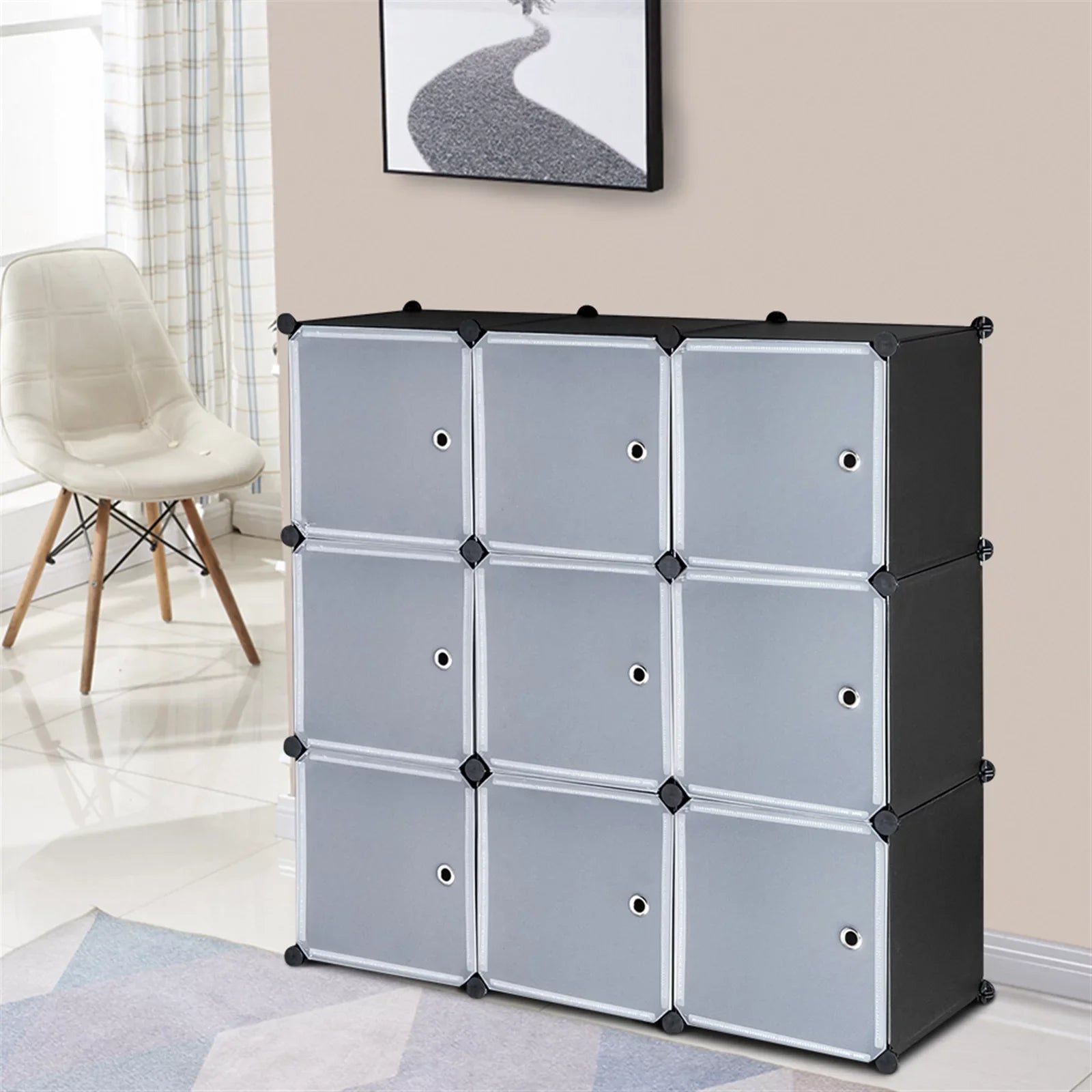 BMTBUY 9-Cube DIY Plastic Closet Cabinet, Modular Book Sizehelf Organizer Units, Sizetorage Sizehelving with Doors