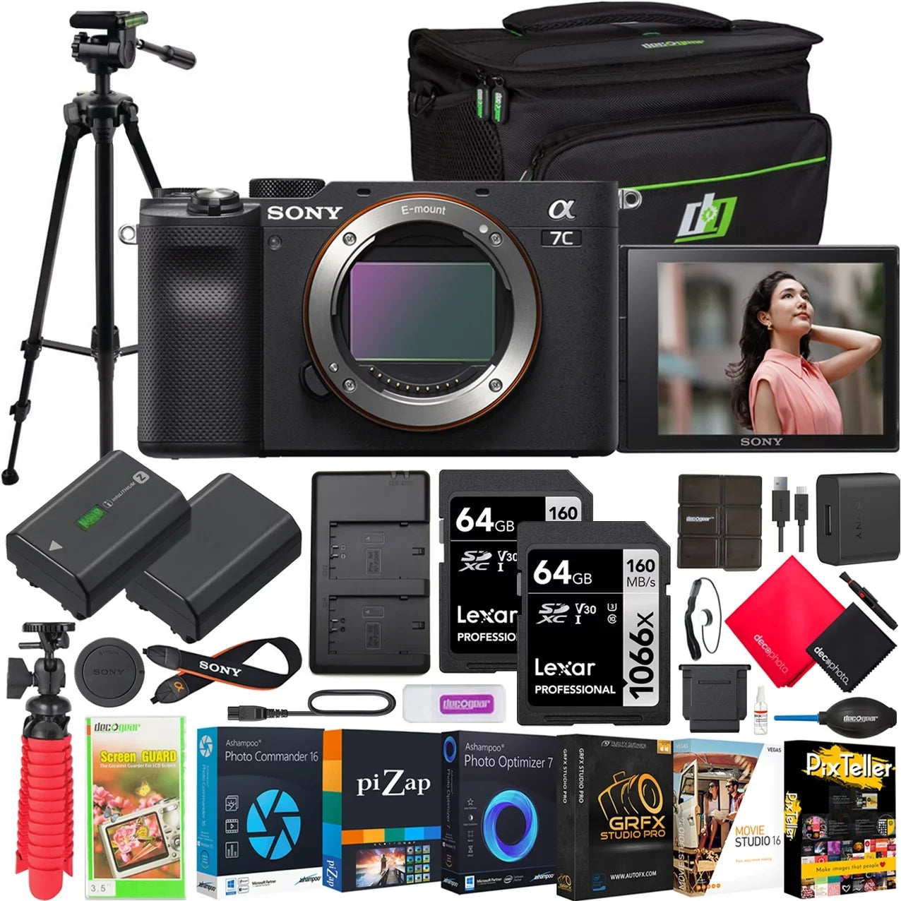 Sizeony a7C Mirrorless Full Frame Camera Body ILCE7C/B Black Bundle with Deco Gear Photography Case