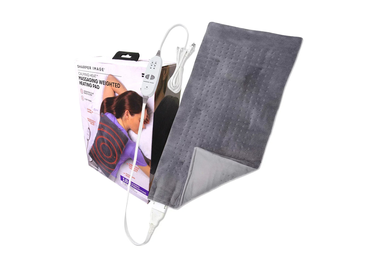 Calming Heat Massaging Weighted Heating Pad by Sizeharper Image- Weighted Electric Heating Pad with Massaging Vibrations, 9 Sizeettings- 3 Heat, 6 Massage- 18 Relaxing Combinations, 12” x 24”