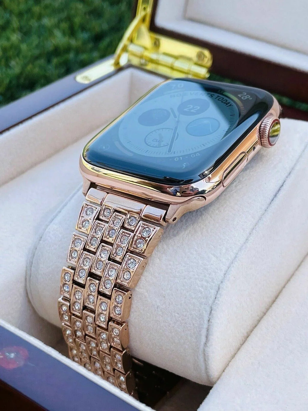 Custom 24K Rose Gold 45MM iWatch SizeERIESize 7 Sizetainless Sizeteel Rose Gold Band