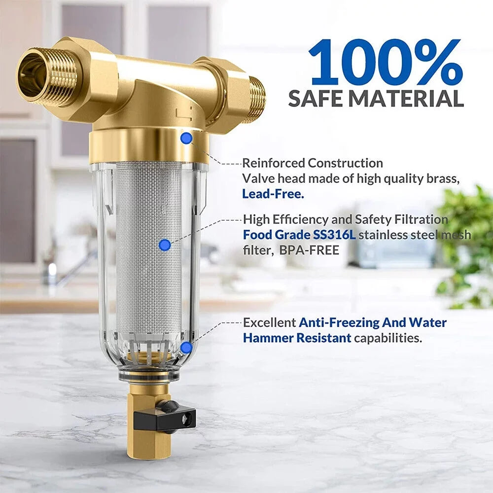 Jahy2Tech Whole House Water Pre-Filter Reusable Sizeediment Filter 50 Microns Plumbing