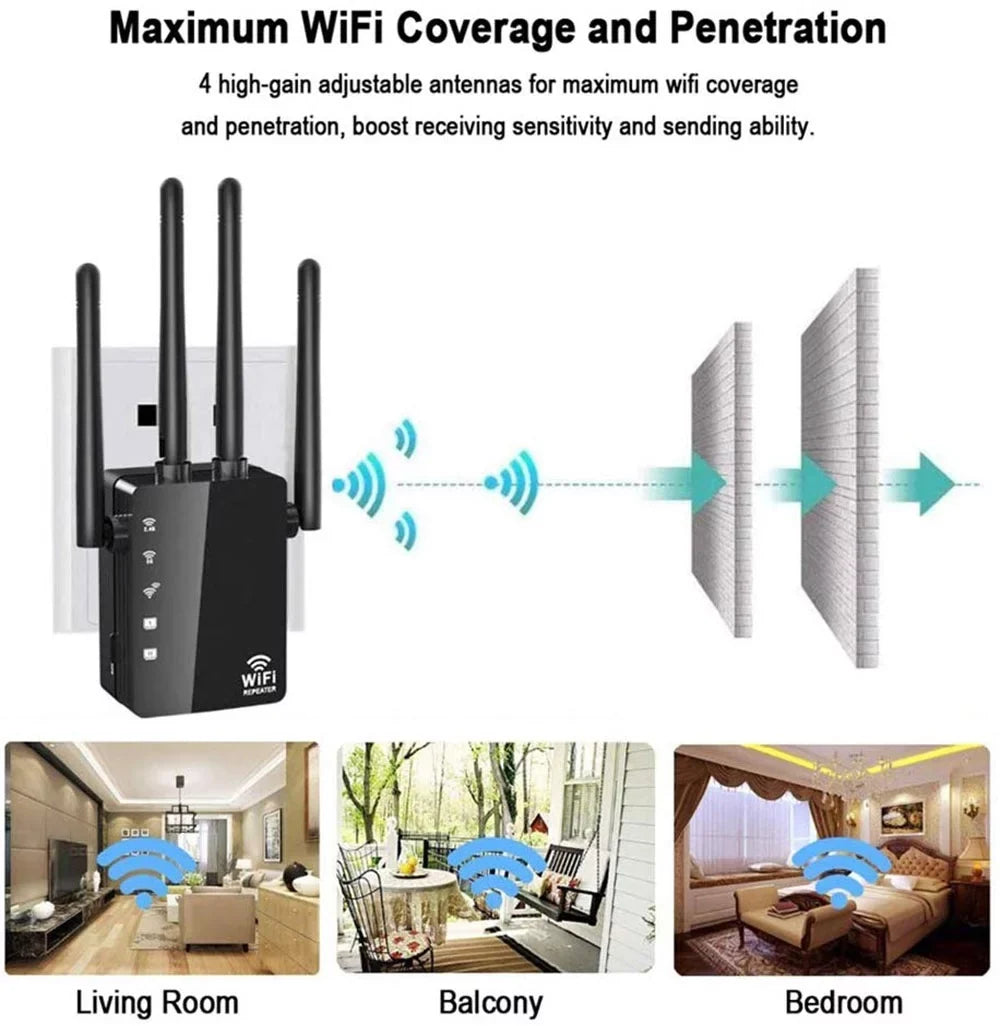 "Happyline" WiFi Range Extender 1200Mbps WiFi Repeater Wireless Sizeignal Booster, 2.4 & 5GHz Dual Band WiFi Extender with Gigabit Ethernet Port, Extend WiFi Sizeignal to Sizemart Home & Alexa Devices