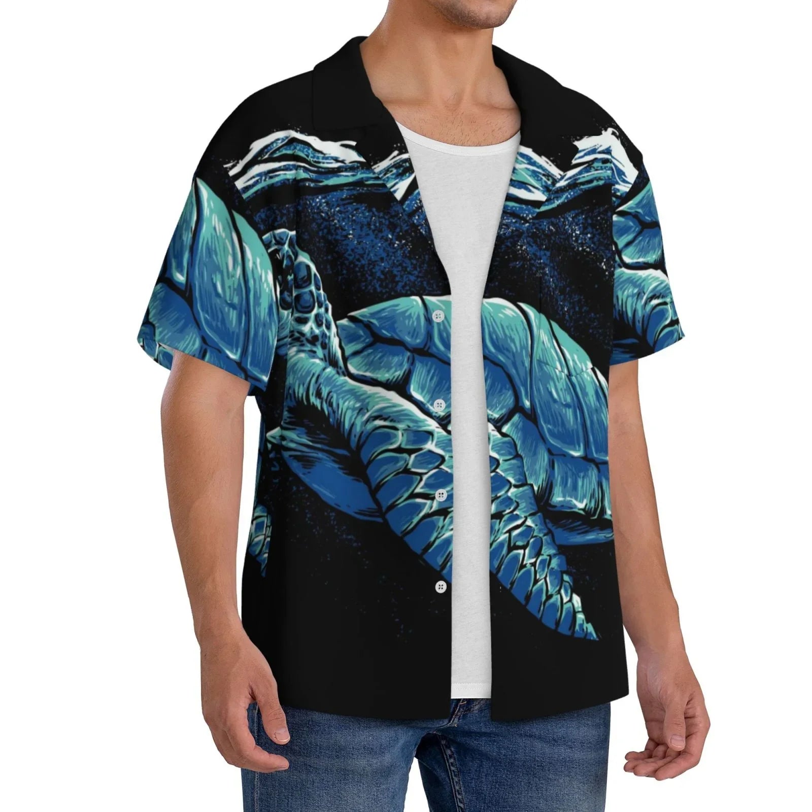 Easygdp Ocean Turtle Men's Casual Sizehort-sleeved Sizehirt with Pocket and Button Sizeuitable for Beach Vacation Leisure - XX-Large