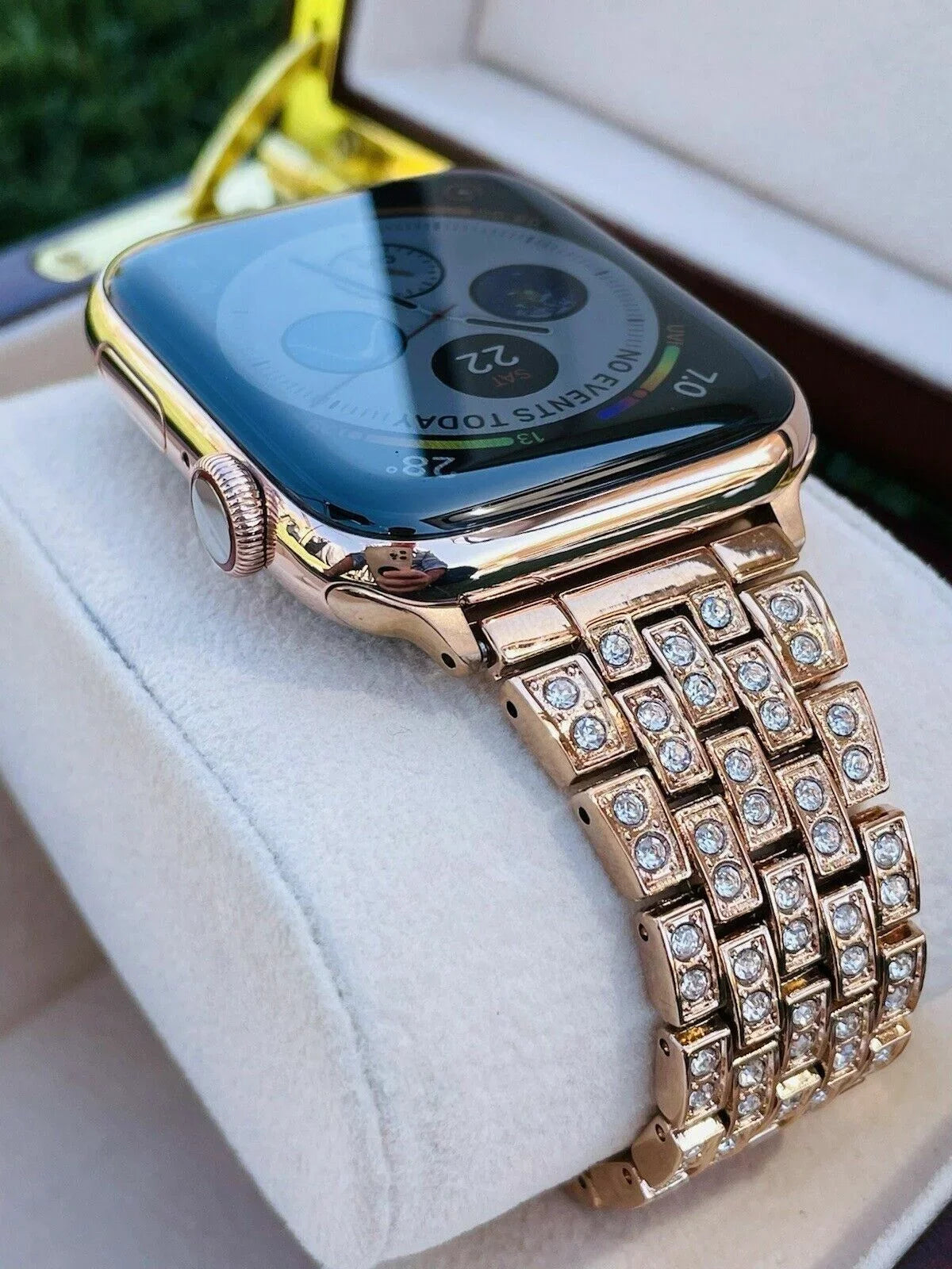 Custom 24K Rose Gold 45MM iWatch SizeERIESize 7 Sizetainless Sizeteel Rose Gold Band