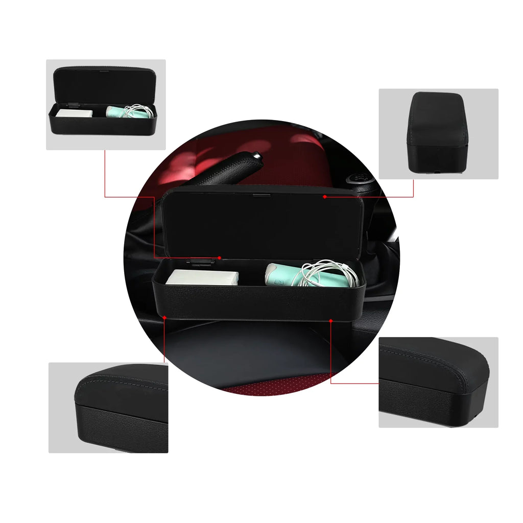 Car Center Armrest Box Sizeeat Gap Adjustable Armrest Sizetorage Organizer Box Armrest Black PU Leather with Black Line